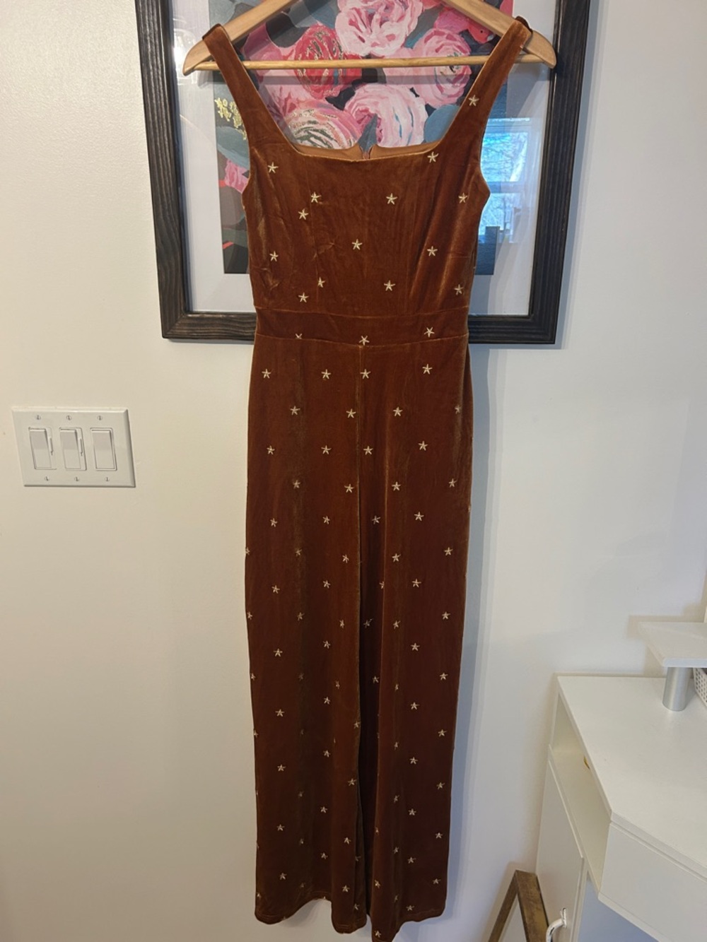 Audrey Parks Velour Star Jumpsuit in Rust